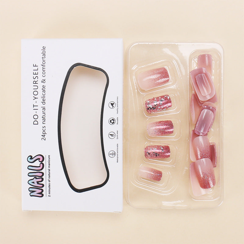 Faux ongles carrés courts et moyens, 24 pièces, scintillants, blancs, portables, argent, couverture complète française, pointes à pression