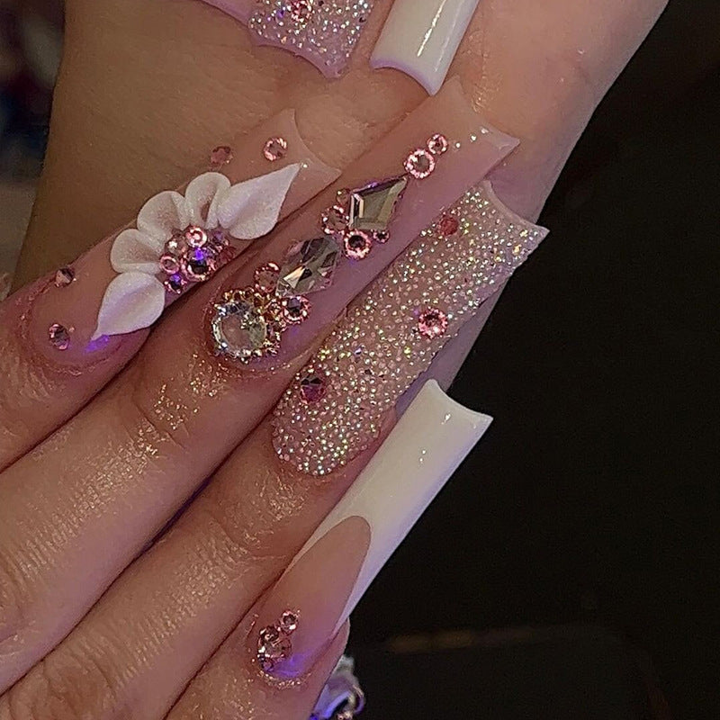 Faux ongles français longs avec colle, 24 pièces, faux ongles de Ballet, Design papillon en strass, pointes à pression pour cercueil portables