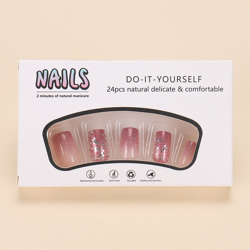 Faux ongles carrés courts et moyens, 24 pièces, scintillants, blancs, portables, argent, couverture complète française, pointes à pression