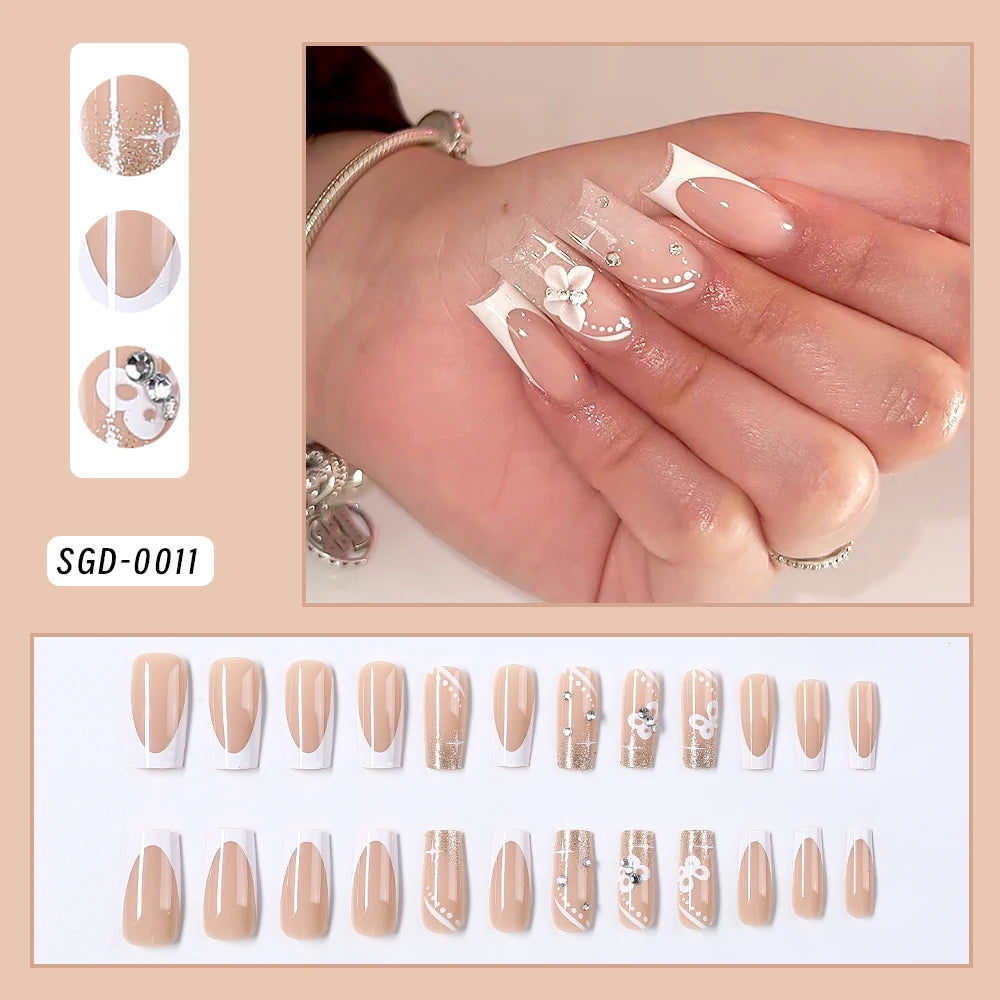 24 pièces arc perle presse sur faux ongles nu rose amande français bâton sur faux ongles coréen doux filles portable presse sur ongles + outil