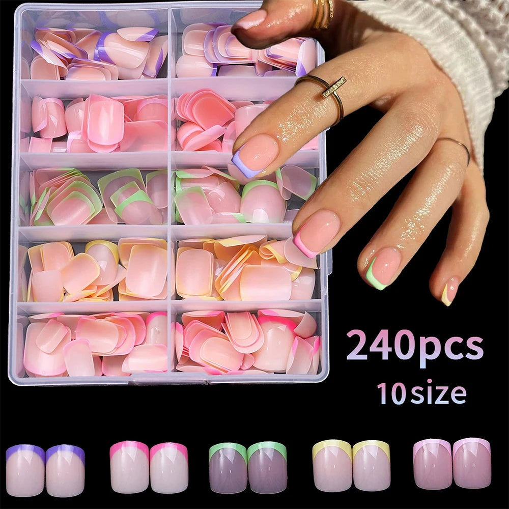 1 boîte couleur bonbon français court carré faux ongles rose/vert/violet couverture complète Macarons presse sur ongles bricolage manucure artificielle
