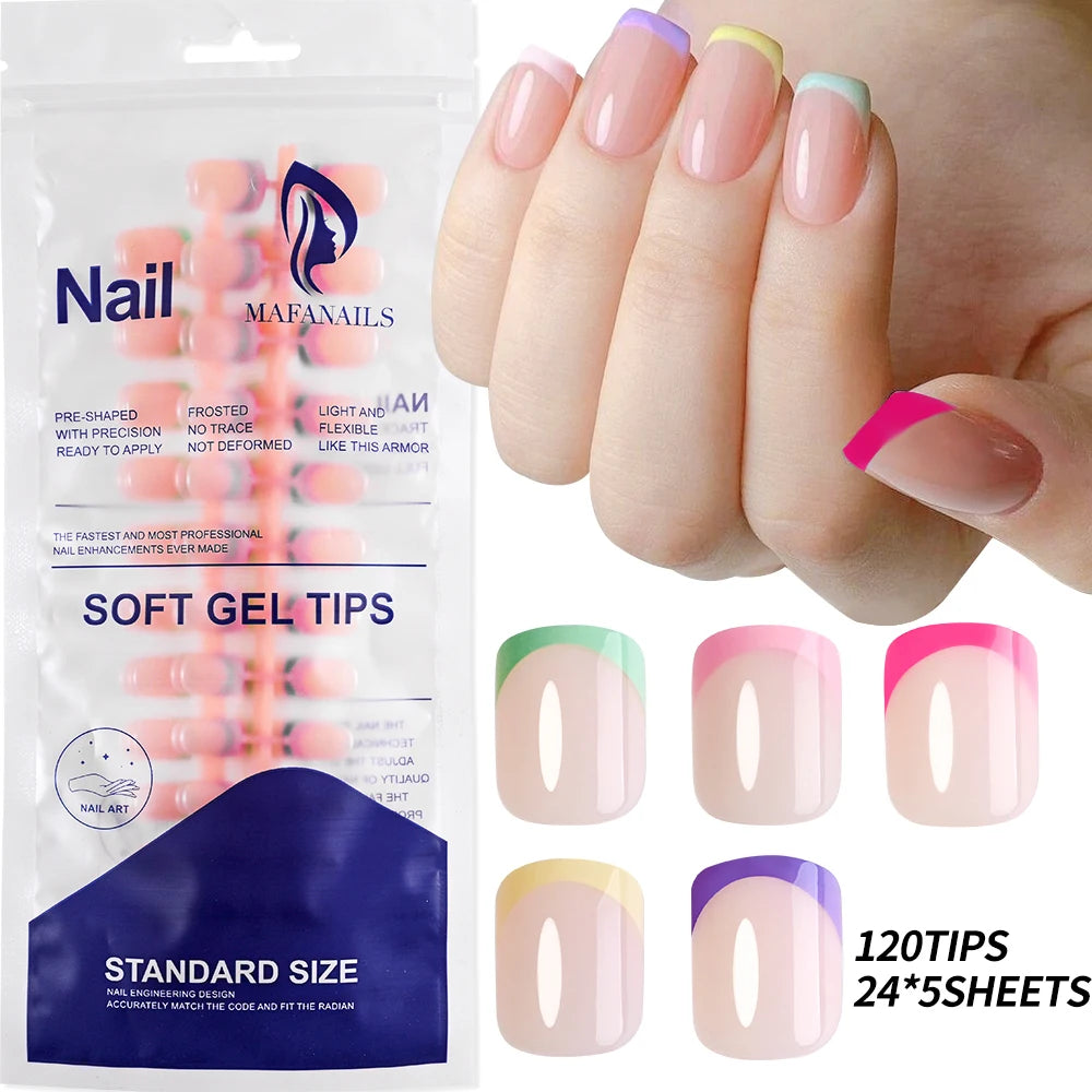 240/120 pièces coloré français court carré faux ongles couverture complète faux ongles pointe Extension acrylique portable ballerine presse sur les ongles