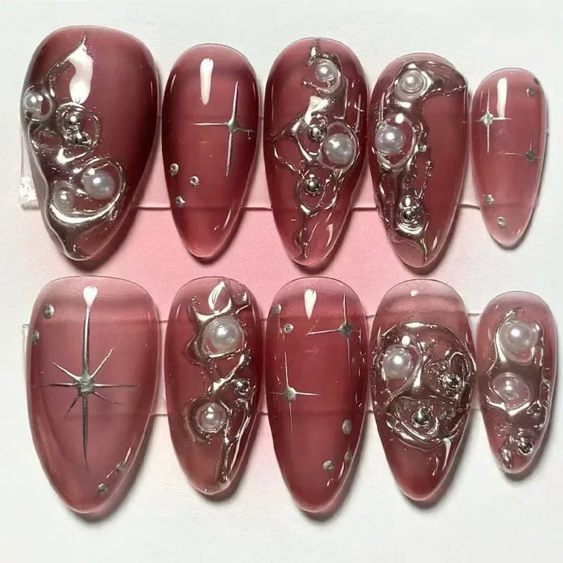 24 pièces rose amande faux ongles papillon Ballet avec Design français faux ongles portables Simple presse artificielle sur les ongles conseils Art