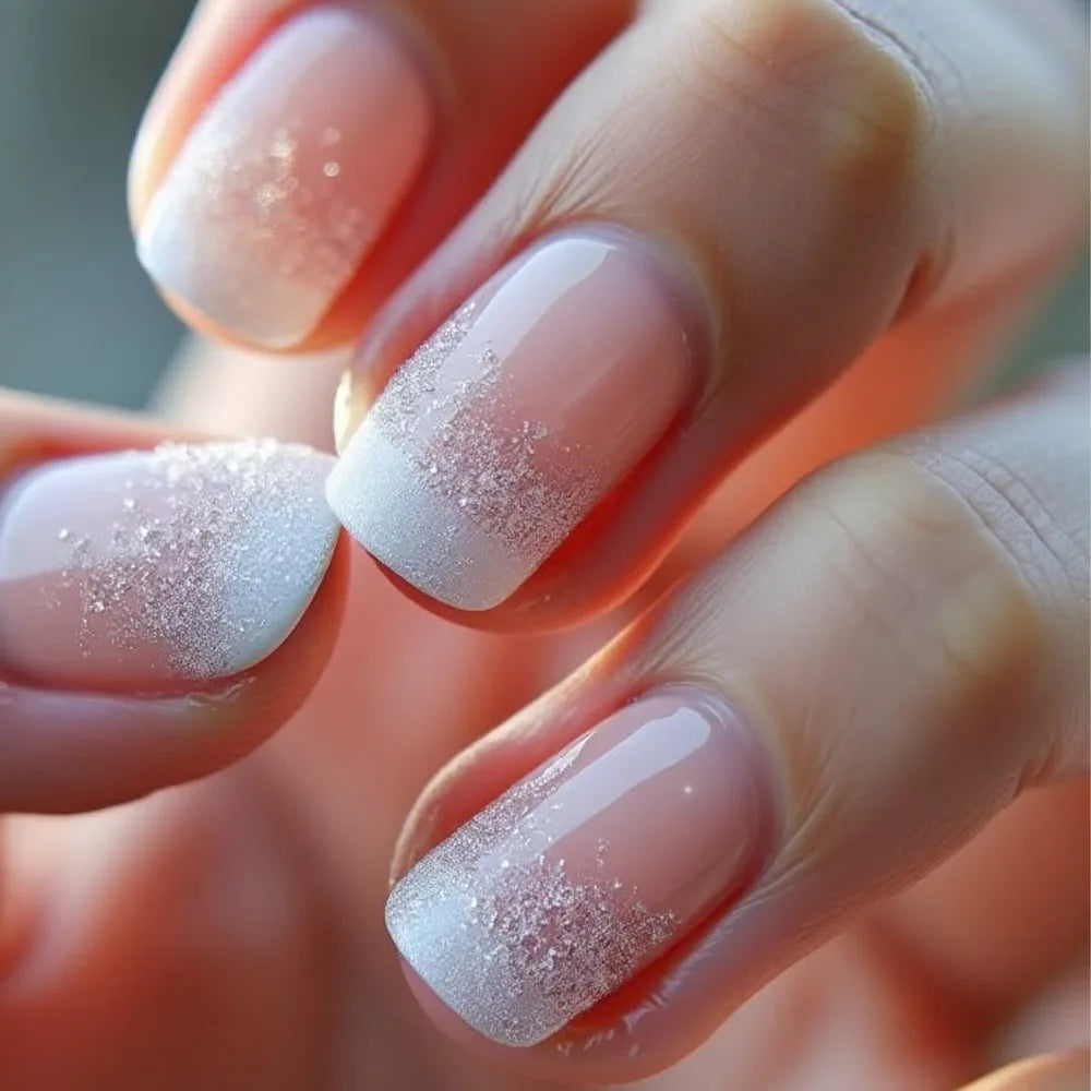 Faux ongles courts N64.avec poudre scintillante pour filles, nail art, couverture complète, français, portable, conseils de manucure, ballet, 24 pièces