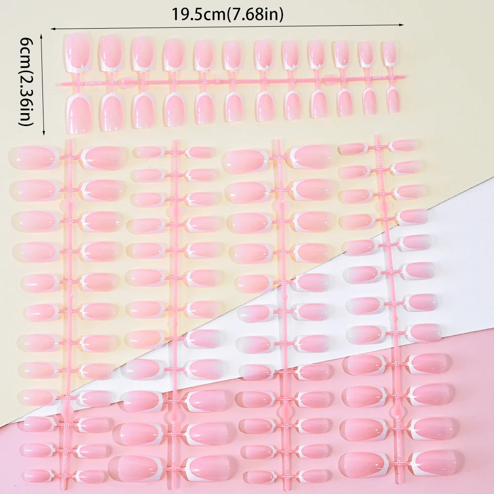 Faux ongles français en forme de cercueil, courts et carrés, rose brillant, couverture complète, portables, à pression, en acrylique, 120 pièces #