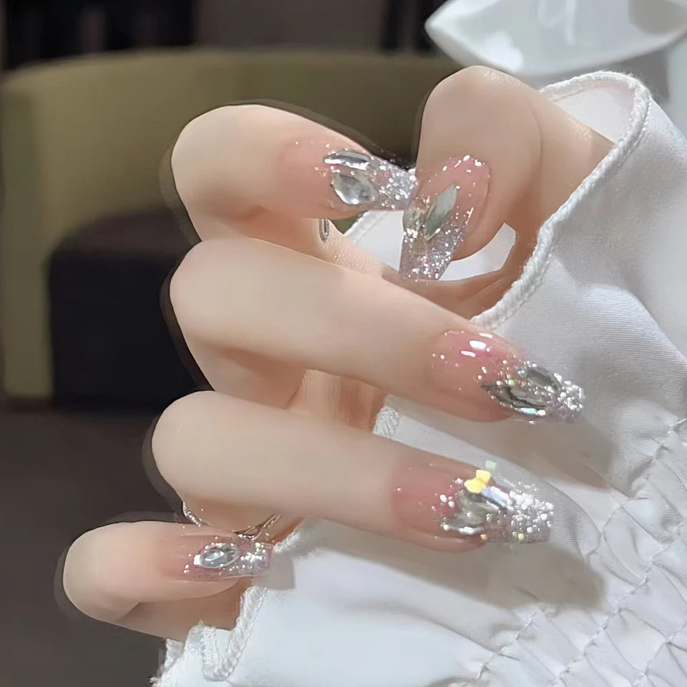 Faux ongles français longs en forme de cercueil, 24 pièces, motifs floraux Vintage dorés, à pression, vin rouge, perles de Caviar florales Y2k #