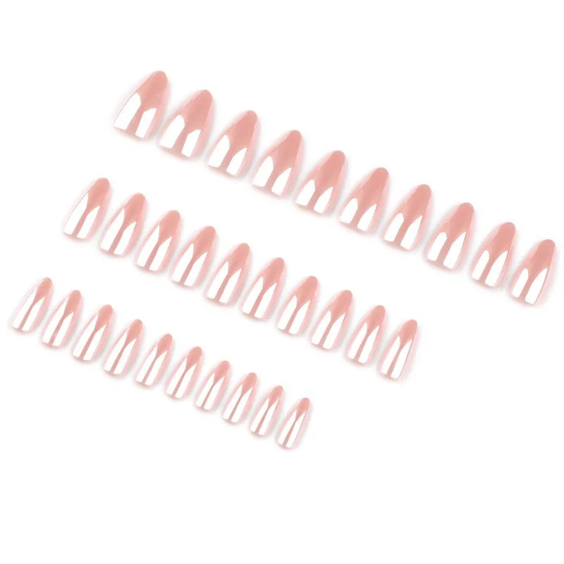 24 pièces Aurora Nude Rose presse sur ongles amande acrylique Simple faux ongles avec dégradé conception ongles Chrome couleur unie faux ongles