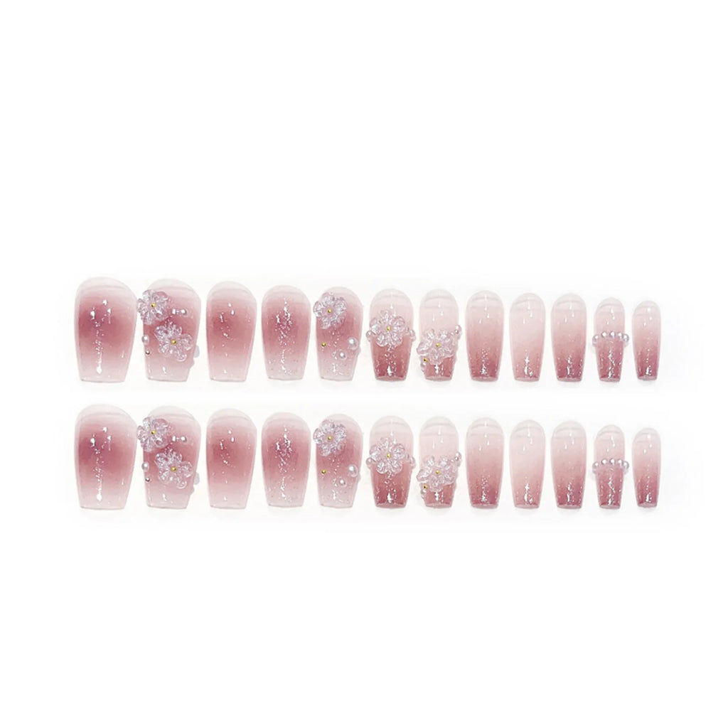 Blush rose faux ongles nœud papillon diamant perle conception 3D presse sur les pointes d'ongles avec bord lisse inoffensif ongles femme faux ongles à faire soi-même