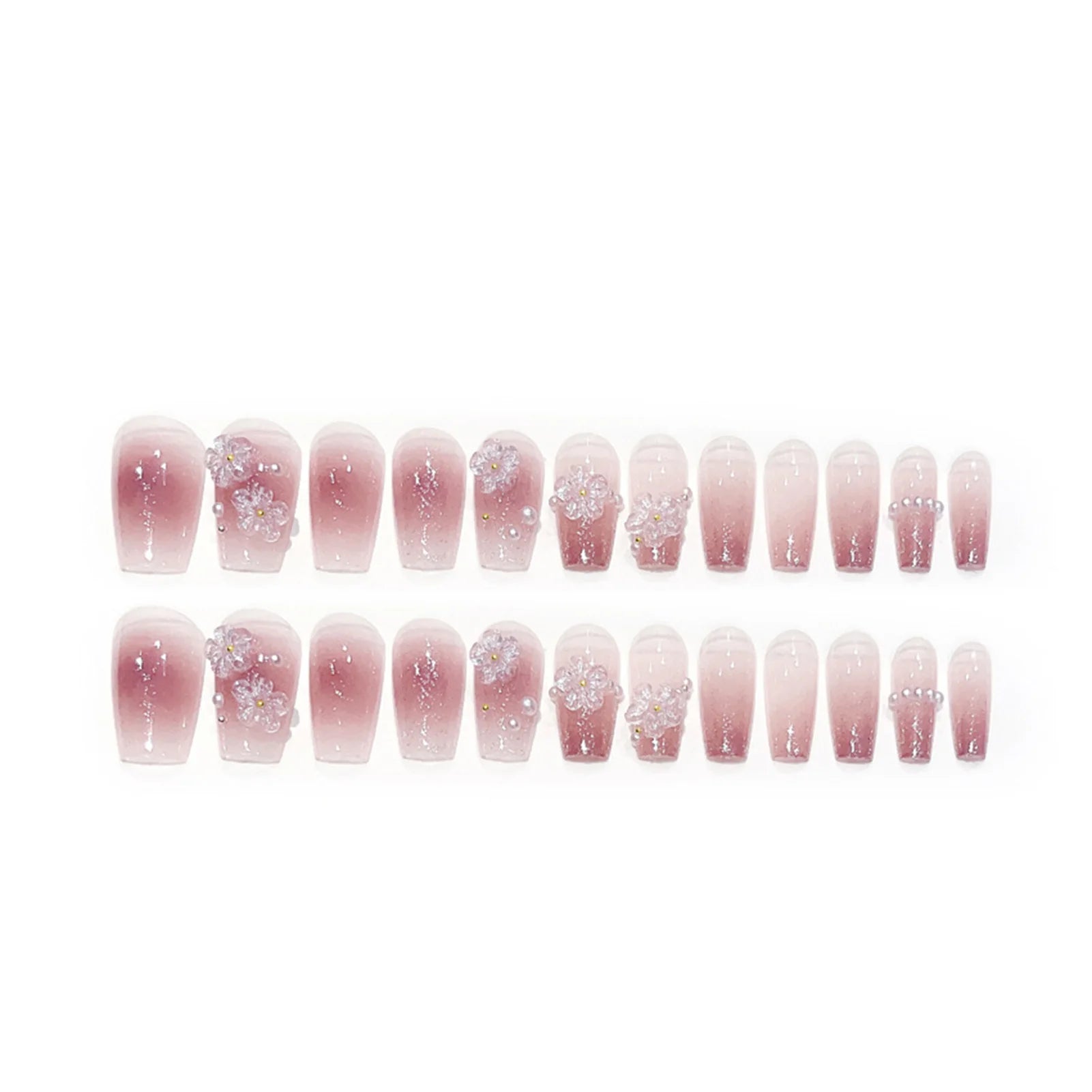 Blush rose faux ongles nœud papillon diamant perle conception 3D presse sur les pointes d'ongles avec bord lisse inoffensif ongles femme faux ongles à faire soi-même