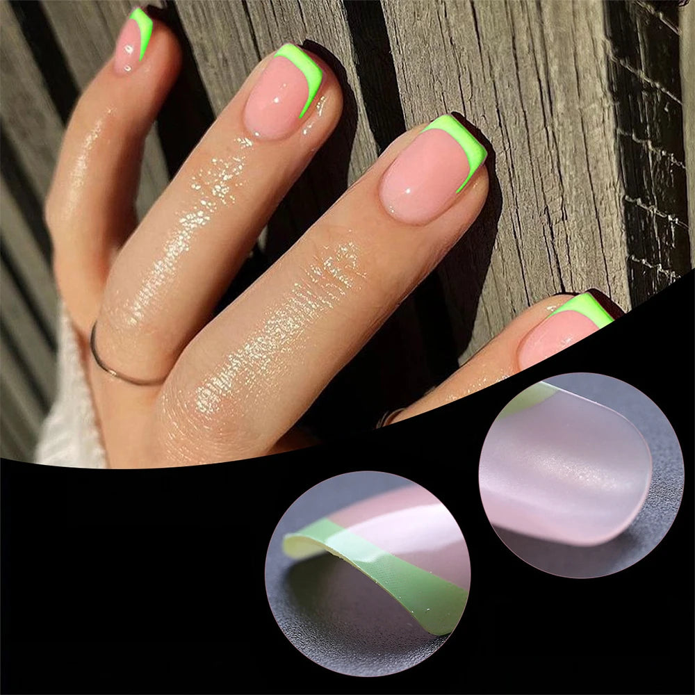 1 boîte couleur bonbon français court carré faux ongles rose/vert/violet couverture complète Macarons presse sur ongles bricolage manucure artificielle