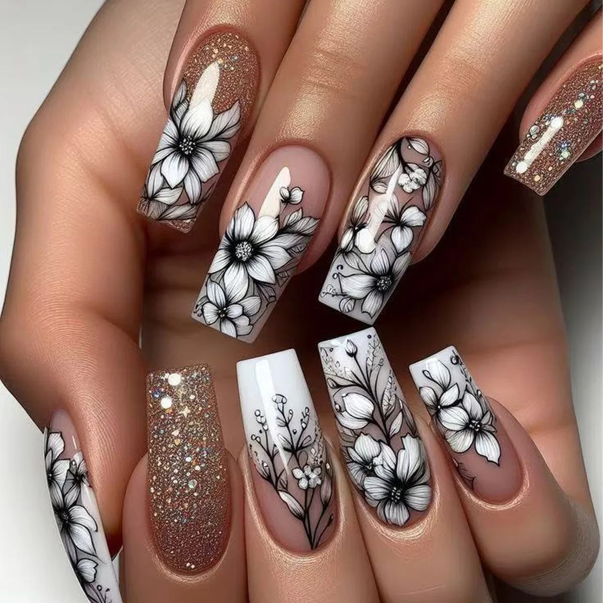Faux ongles français longs avec colle, 24 pièces, faux ongles de Ballet, Design papillon en strass, pointes à pression pour cercueil portables