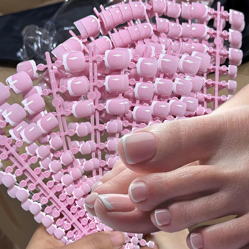 120 pièces court carré faux ongles d'orteil conseils rose français doux Gel presse sur ongles bord blanc faux ongles d'orteil couverture complète orteil pointe d'ongle