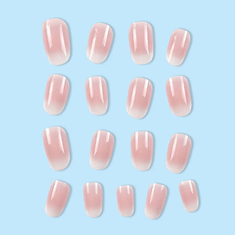 24 pièces ovale court rose presse sur ongles Simple Ombre printemps faux ongles pour doux impertinent Cool femmes et fille amovible portable Nail Art