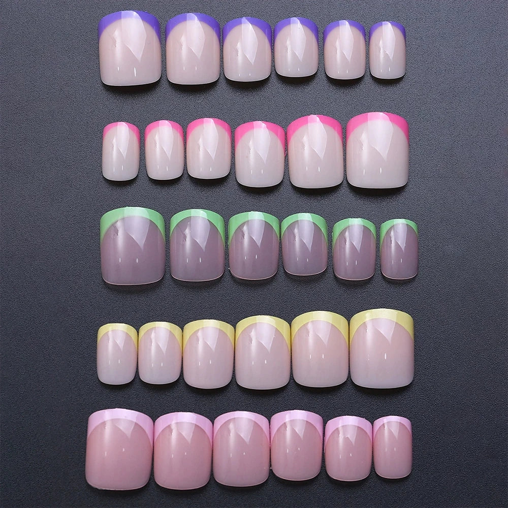 1 boîte couleur bonbon français court carré faux ongles rose/vert/violet couverture complète Macarons presse sur ongles bricolage manucure artificielle