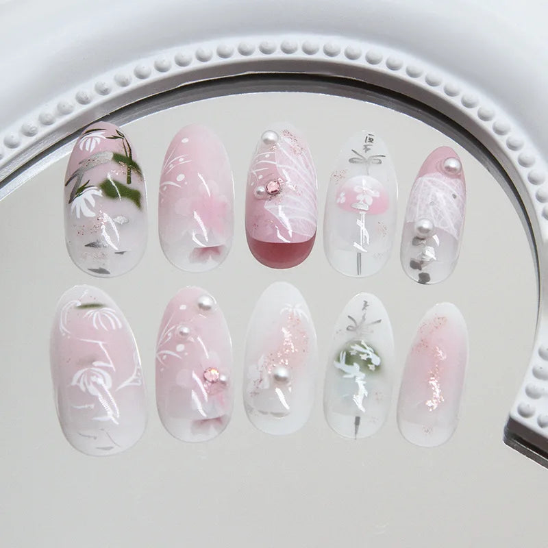24 pièces rose amande faux ongles papillon Ballet avec Design français faux ongles portables Simple presse artificielle sur les ongles conseils Art