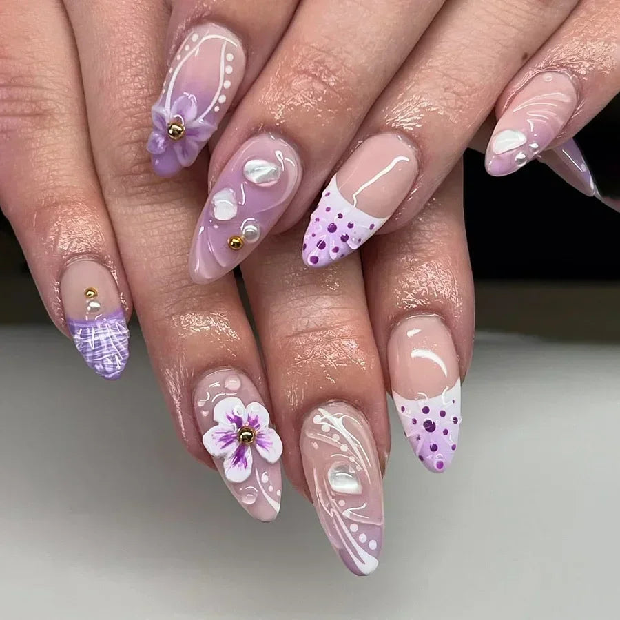 24 pièces rose amande faux ongles papillon Ballet avec Design français faux ongles portables Simple presse artificielle sur les ongles conseils Art