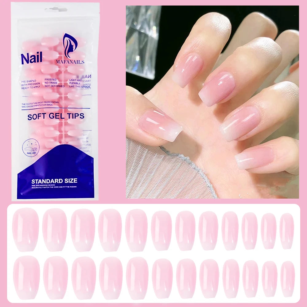 Faux ongles français en forme de cercueil, courts et carrés, rose brillant, couverture complète, portables, à pression, en acrylique, 120 pièces #