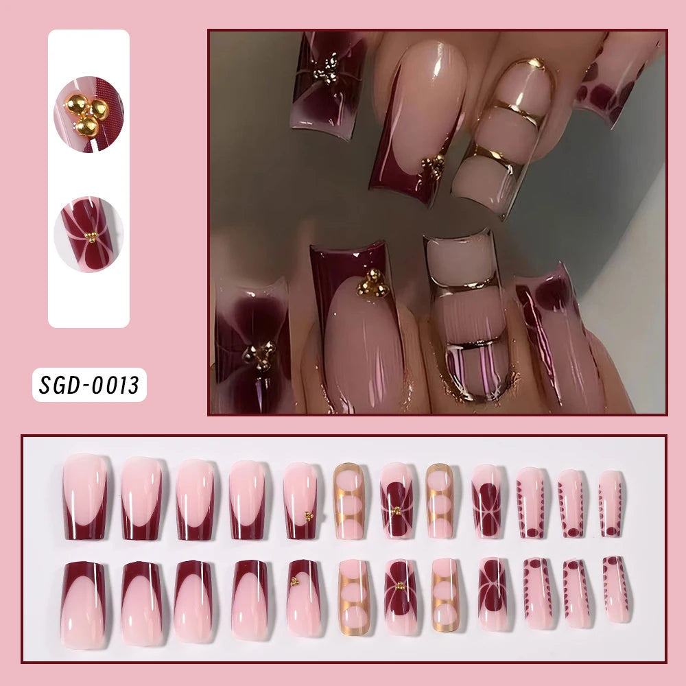24 pièces arc perle presse sur faux ongles nu rose amande français bâton sur faux ongles coréen doux filles portable presse sur ongles + outil