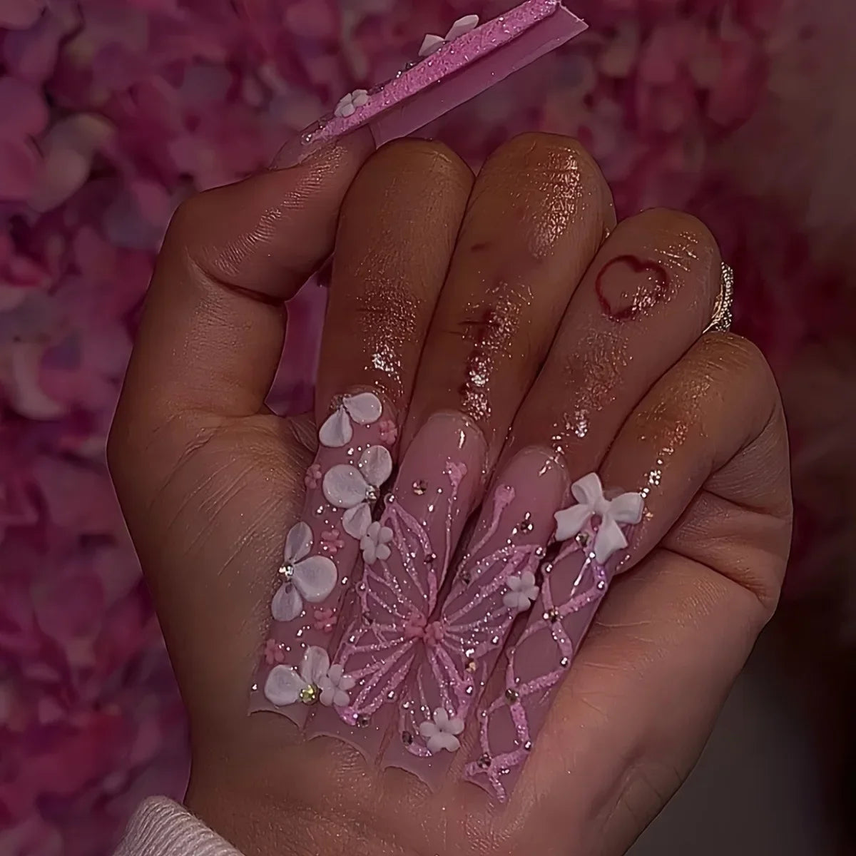Faux ongles français longs avec colle, 24 pièces, faux ongles de Ballet, Design papillon en strass, pointes à pression pour cercueil portables