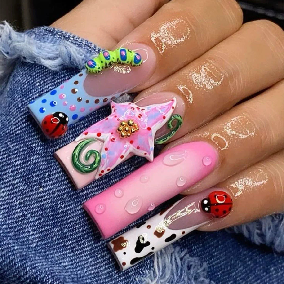 Faux ongles français longs avec colle, 24 pièces, faux ongles de Ballet, Design papillon en strass, pointes à pression pour cercueil portables