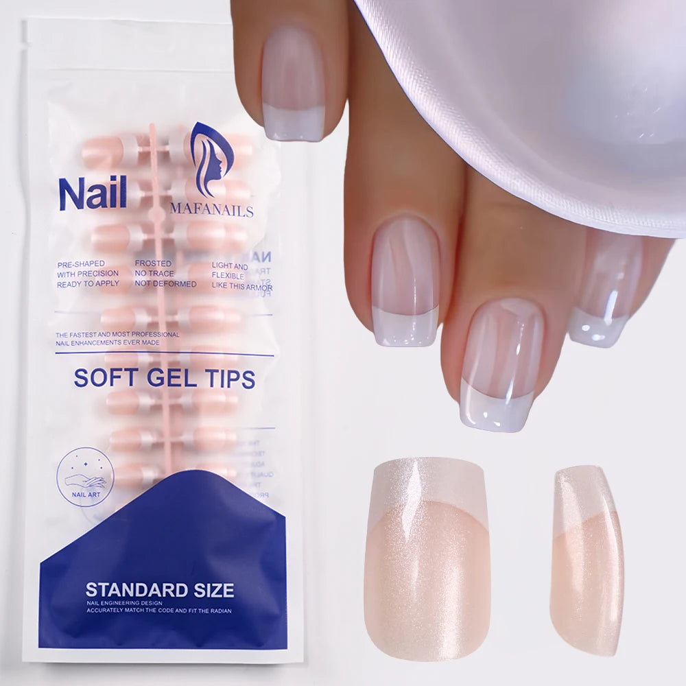 Faux ongles français en forme de cercueil, courts et carrés, rose brillant, couverture complète, portables, à pression, en acrylique, 120 pièces #