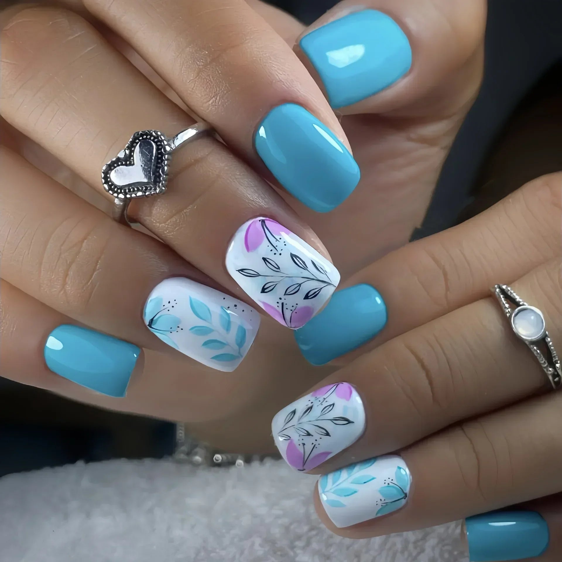 Faux ongles à pression carrée courte, fleur de Jade, poudre scintillante, avec colle, dégradé vert, couverture complète, 24 pièces