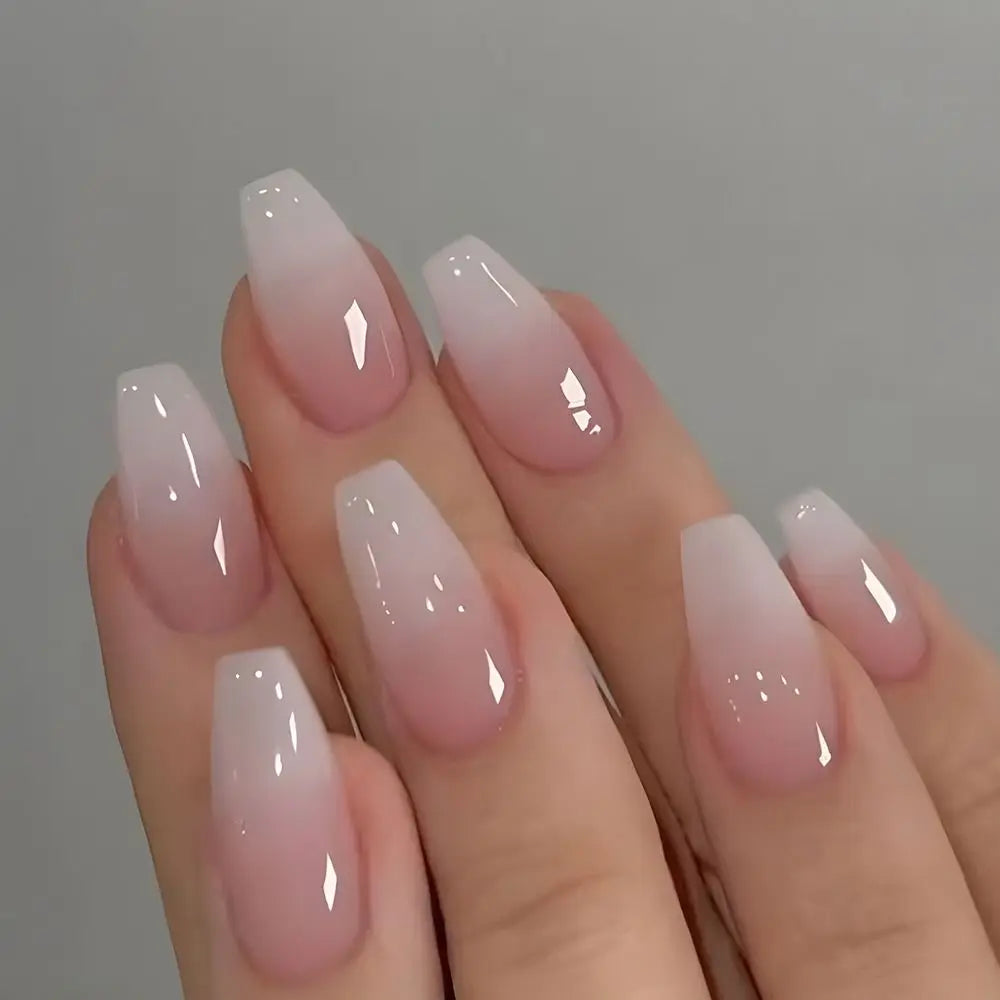 Faux ongles de ballerine française dégradés, ongles de cercueil moyens imperméables, presse sur N64.Tips, 24 pièces