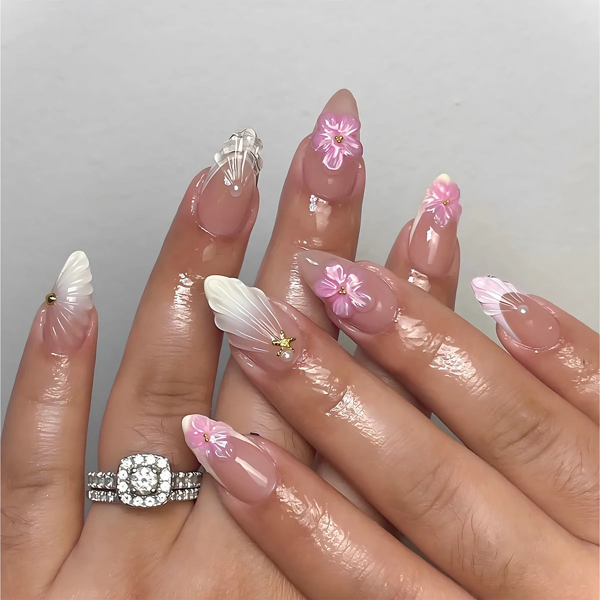 24 pièces rose amande faux ongles papillon Ballet avec Design français faux ongles portables Simple presse artificielle sur les ongles conseils Art