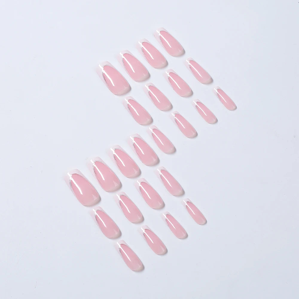 Faux ongles cercueil carrés courts, 24 pièces, à paillettes françaises, portables, couverture complète en acrylique, pointes de Ballet à pression pour femmes