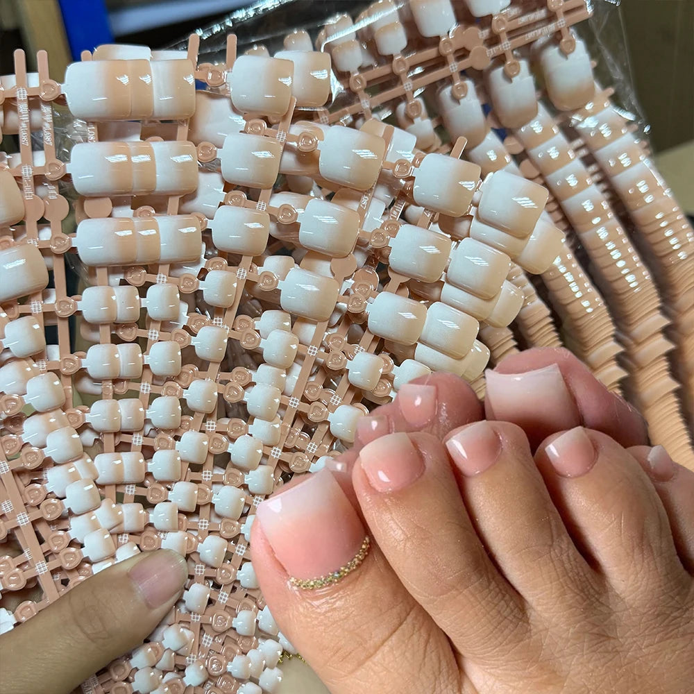 120 pièces court carré faux ongles d'orteil conseils rose français doux Gel presse sur ongles bord blanc faux ongles d'orteil couverture complète orteil pointe d'ongle