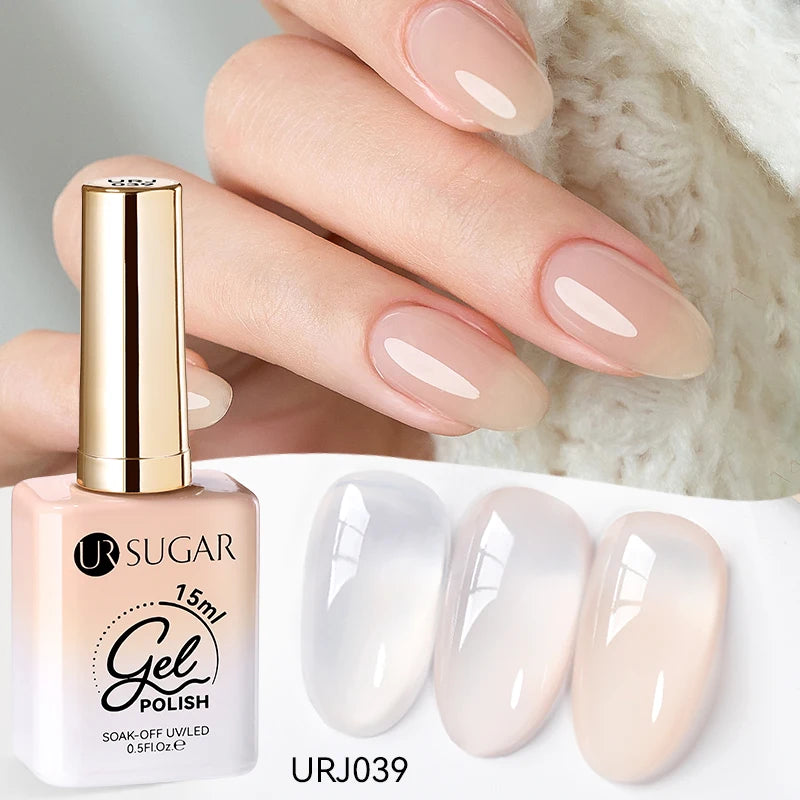 UR SUGAR à Ongles Gel Translucide, Semi-continu, UV, Soak Off, 15ml, Dernière Mode vernis semis permanents uv pailletté vernis uv transparent blanc laiteux nail semi permanentnail art top coat ongle gel uv