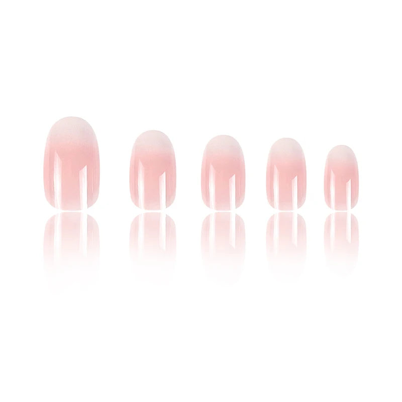 24 pièces ovale court rose presse sur ongles Simple Ombre printemps faux ongles pour doux impertinent Cool femmes et fille amovible portable Nail Art
