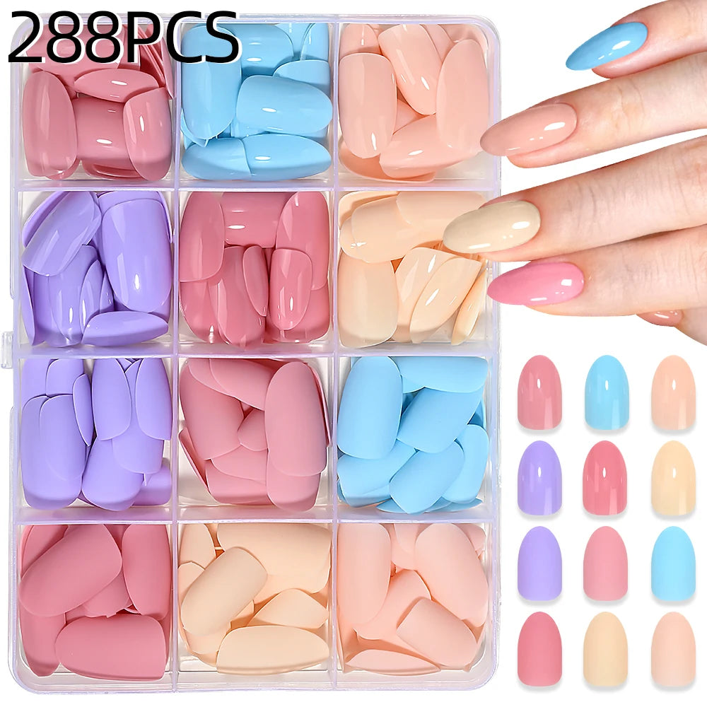 1 boîte couleur bonbon français court carré faux ongles rose/vert/violet couverture complète Macarons presse sur ongles bricolage manucure artificielle