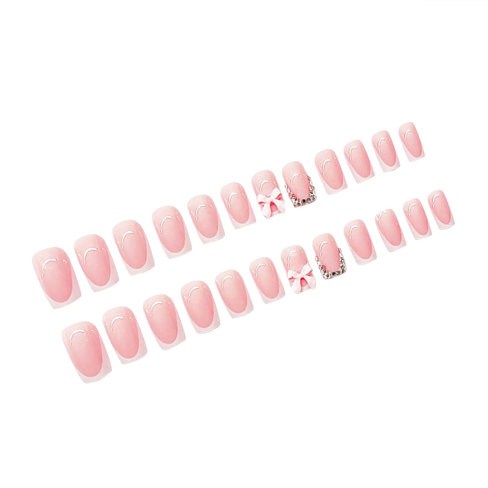 Faux ongles courts à presser pour filles et femmes, faux ongles coréens doux, nœud papillon rose, diamant brillant portable, N64.N64.Pink, 24 pièces