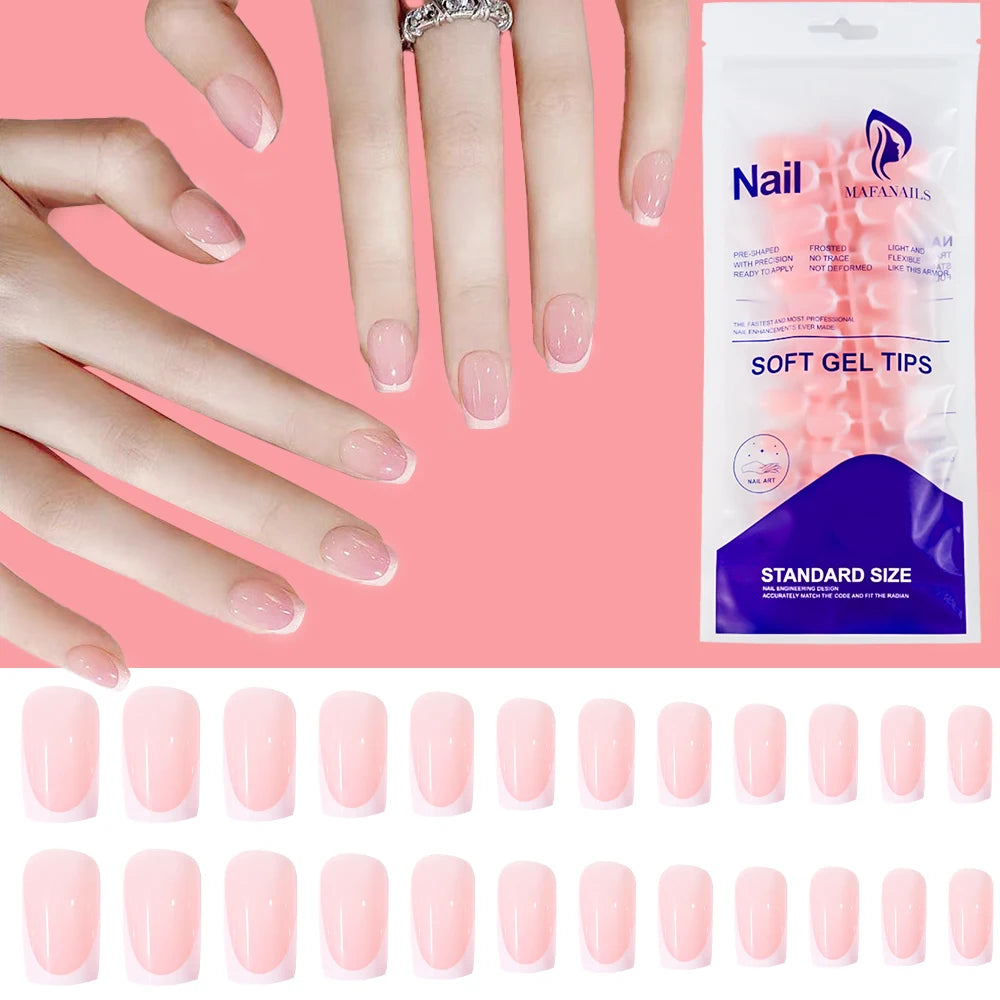Faux ongles français en forme de cercueil, courts et carrés, rose brillant, couverture complète, portables, à pression, en acrylique, 120 pièces #