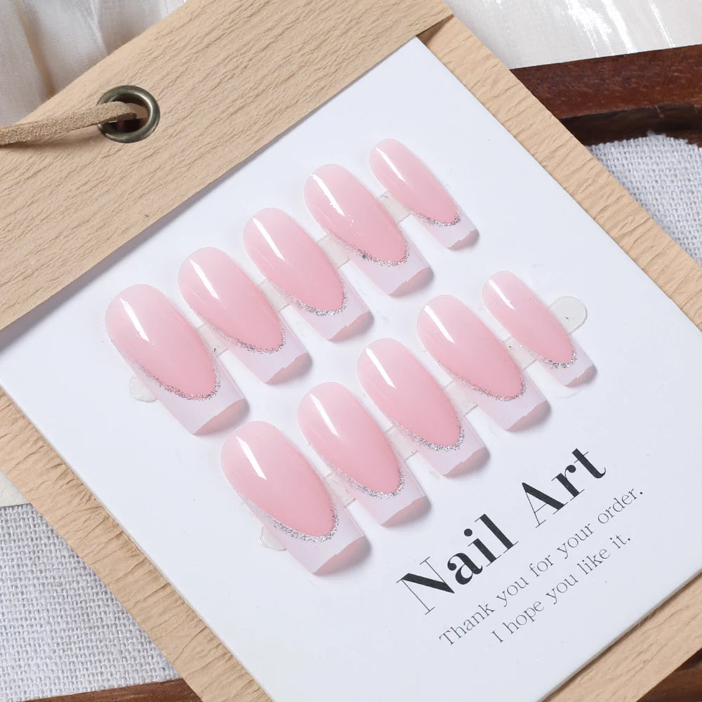 Faux ongles cercueil carrés courts, 24 pièces, à paillettes françaises, portables, couverture complète en acrylique, pointes de Ballet à pression pour femmes