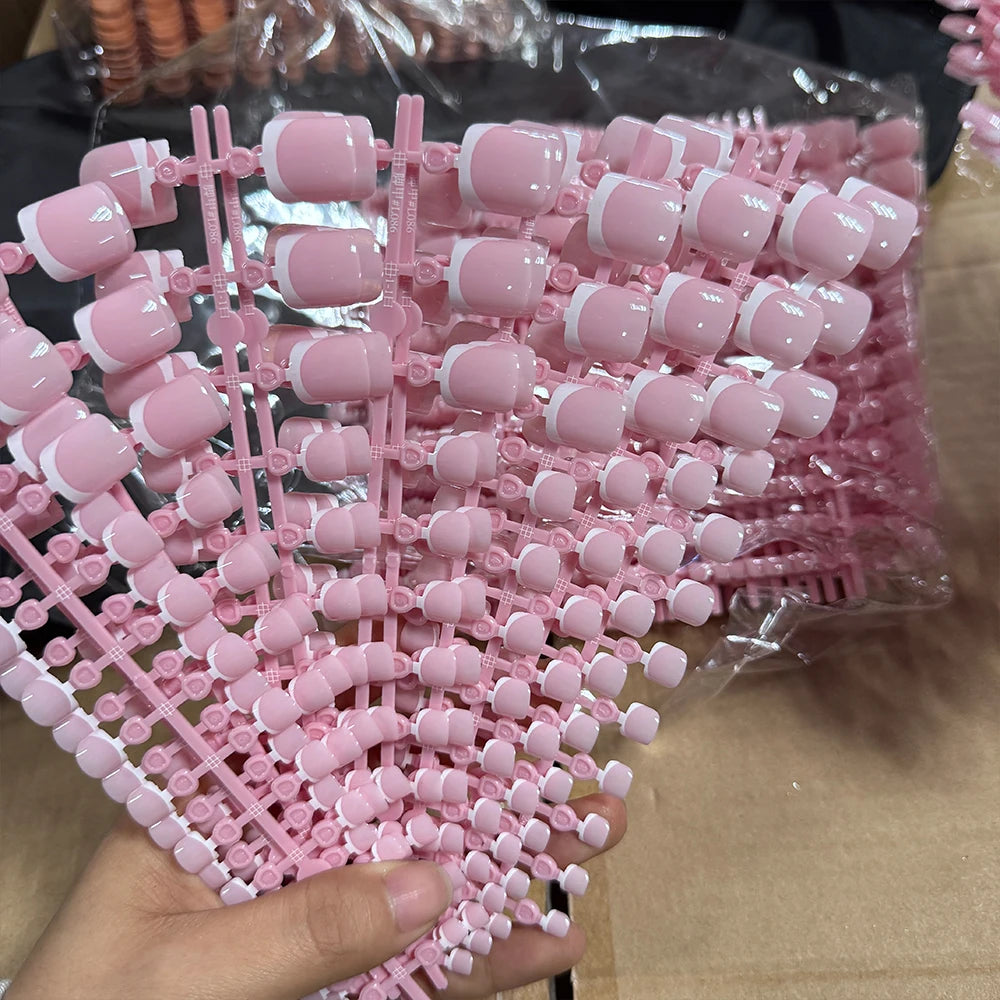 120 pièces court carré faux ongles d'orteil conseils rose français doux Gel presse sur ongles bord blanc faux ongles d'orteil couverture complète orteil pointe d'ongle