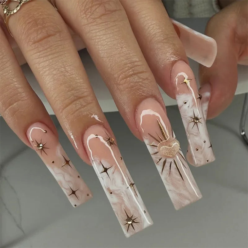 Faux ongles français longs avec colle, 24 pièces, faux ongles de Ballet, Design papillon en strass, pointes à pression pour cercueil portables
