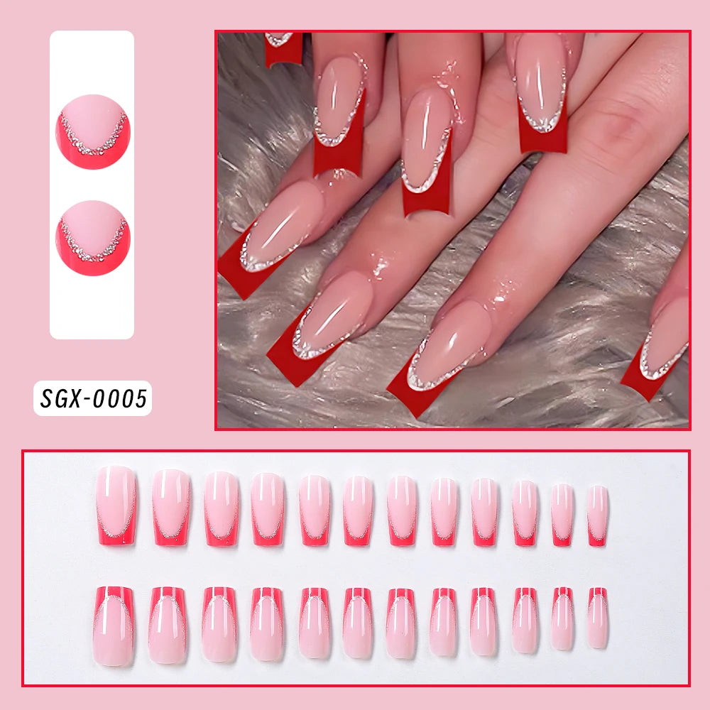 24 pièces arc perle presse sur faux ongles nu rose amande français bâton sur faux ongles coréen doux filles portable presse sur ongles + outil