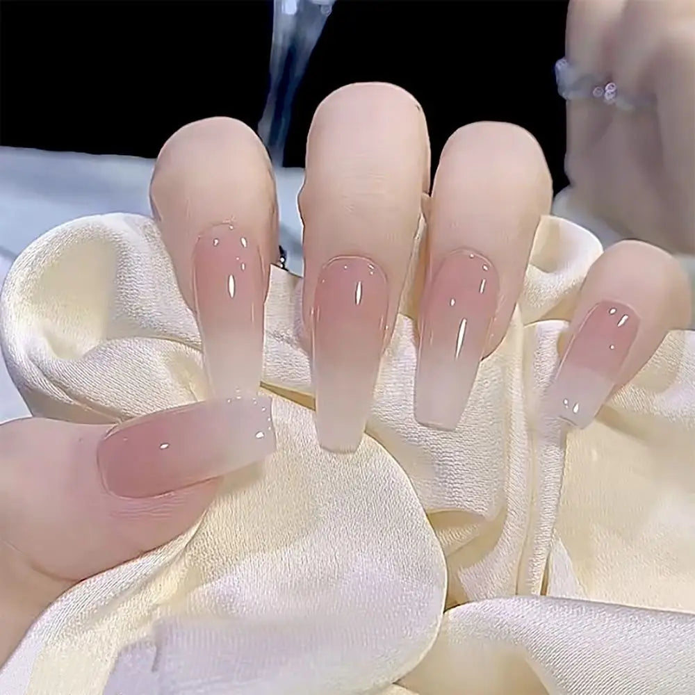 Faux ongles de ballerine française dégradés, ongles de cercueil moyens imperméables, presse sur N64.Tips, 24 pièces