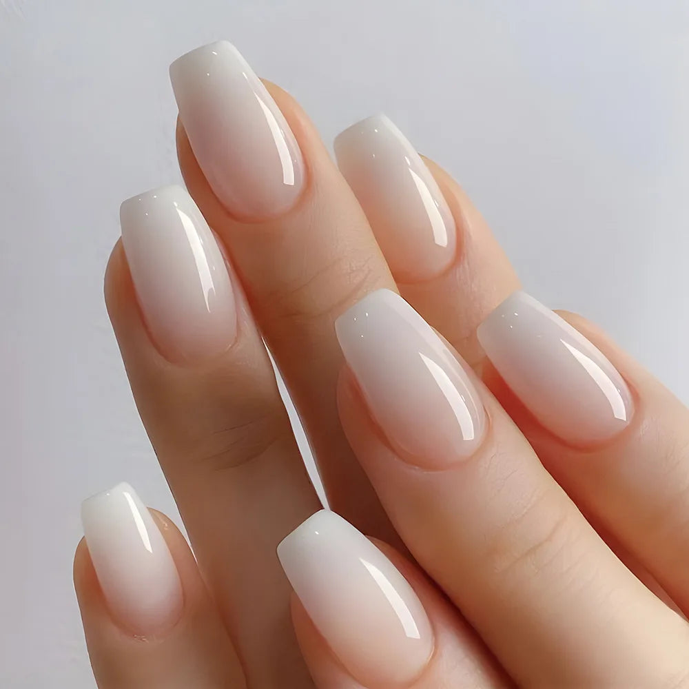 Faux ongles de ballerine française dégradés, ongles de cercueil moyens imperméables, presse sur N64.Tips, 24 pièces