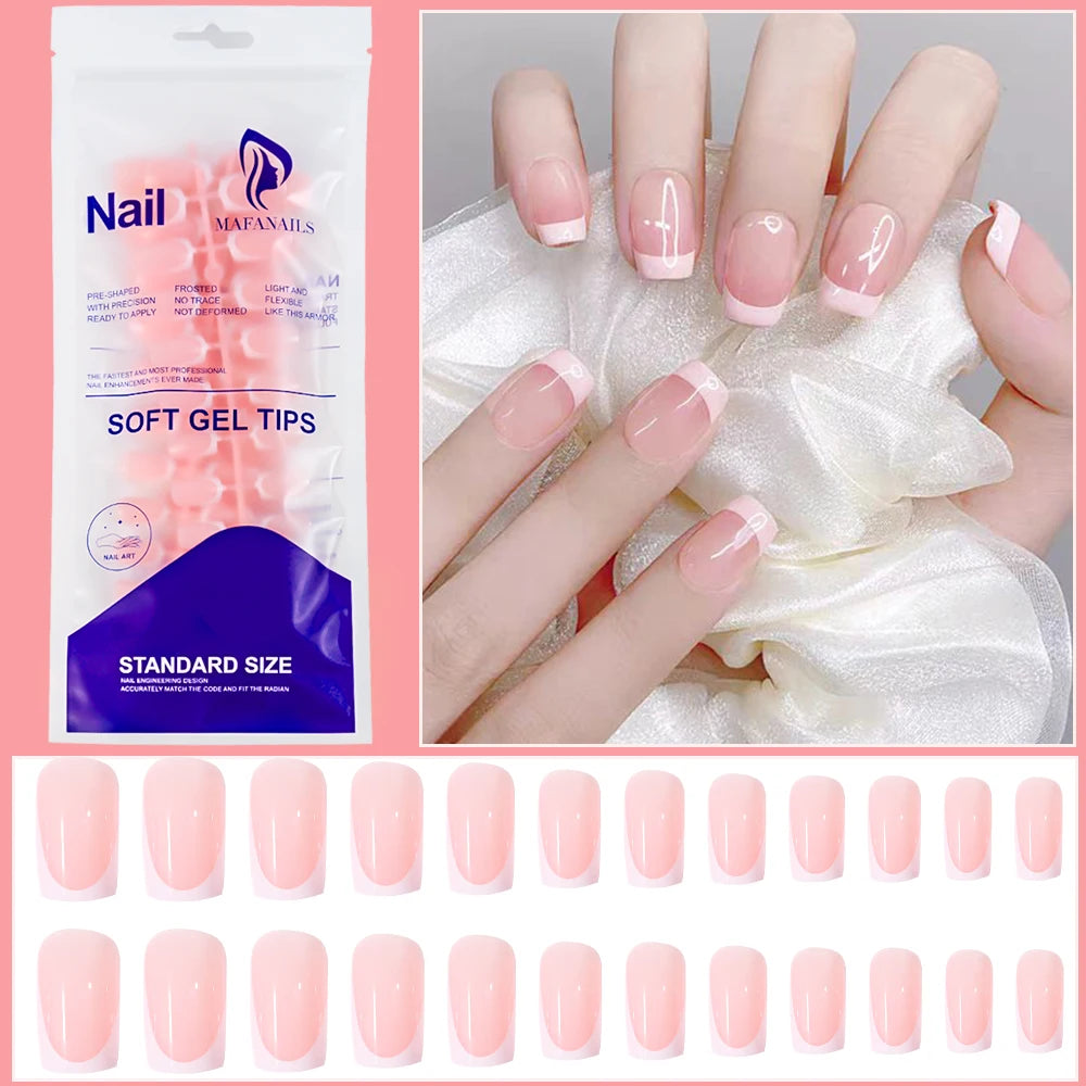 Faux ongles français en forme de cercueil, courts et carrés, rose brillant, couverture complète, portables, à pression, en acrylique, 120 pièces #