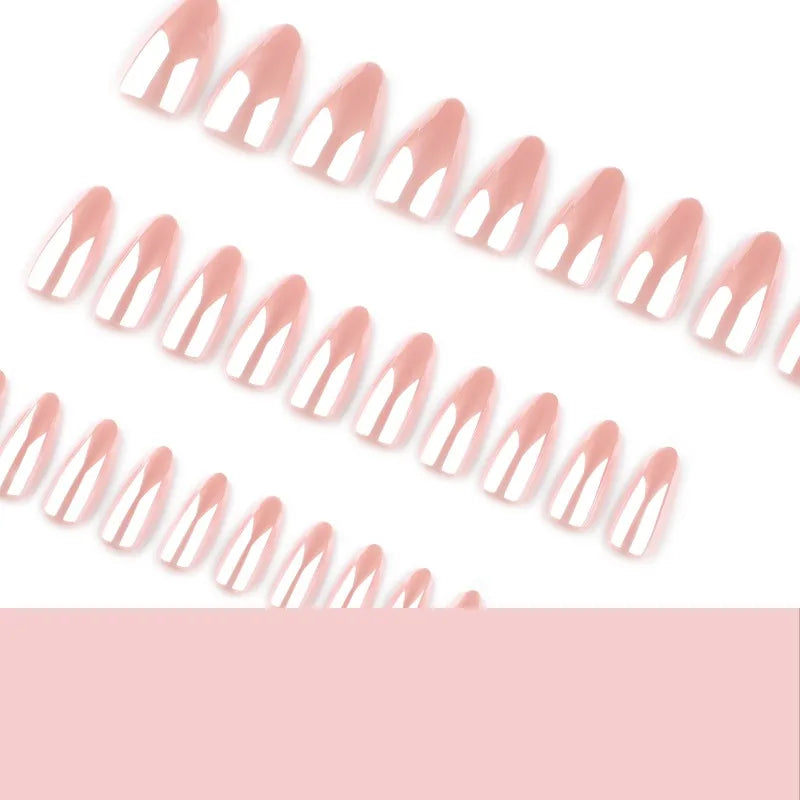 24 pièces Aurora Nude Rose presse sur ongles amande acrylique Simple faux ongles avec dégradé conception ongles Chrome couleur unie faux ongles