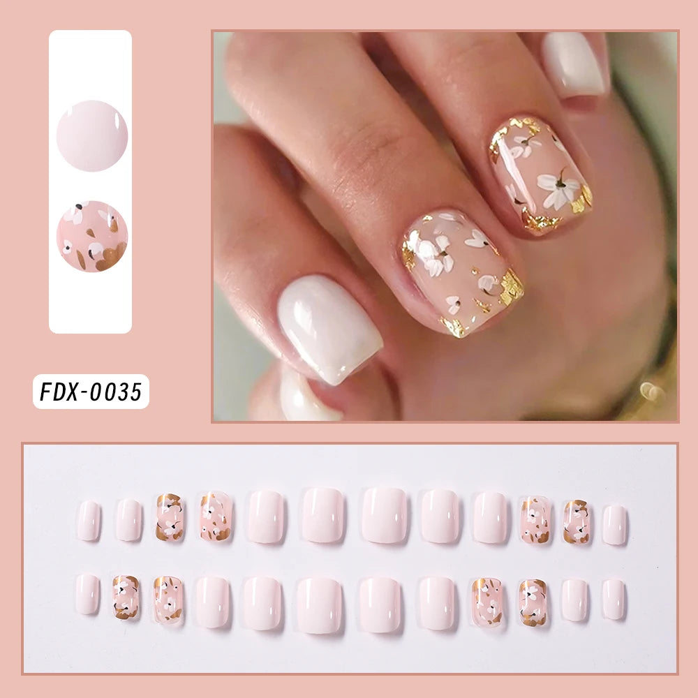 Faux ongles cercueil carrés courts, 24 pièces, à paillettes françaises, portables, couverture complète en acrylique, pointes de Ballet à pression pour femmes