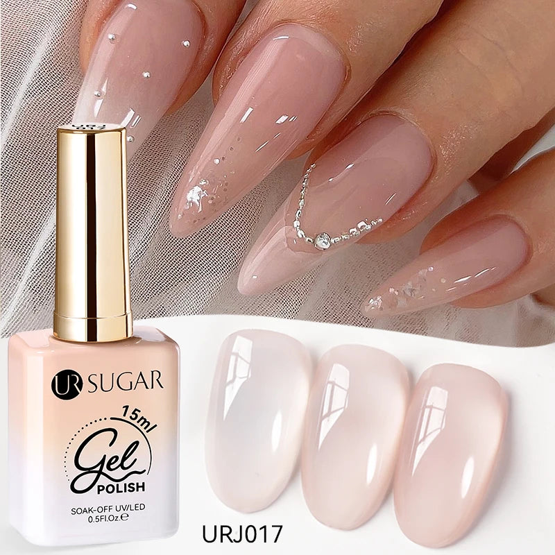 UR SUGAR à Ongles Gel Translucide, Semi-continu, UV, Soak Off, 15ml, Dernière Mode vernis semis permanents uv pailletté vernis uv transparent blanc laiteux nail semi permanentnail art top coat ongle gel uv