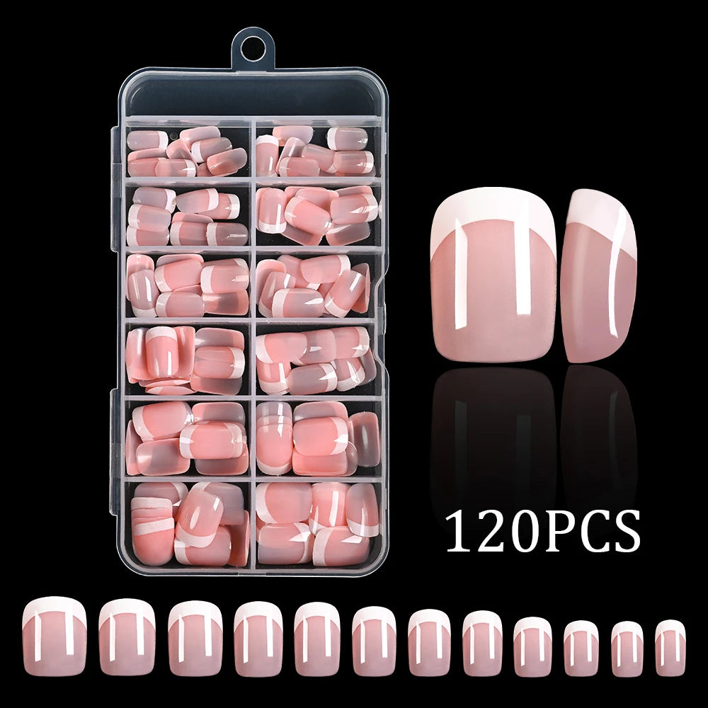 1 boîte couleur bonbon français court carré faux ongles rose/vert/violet couverture complète Macarons presse sur ongles bricolage manucure artificielle