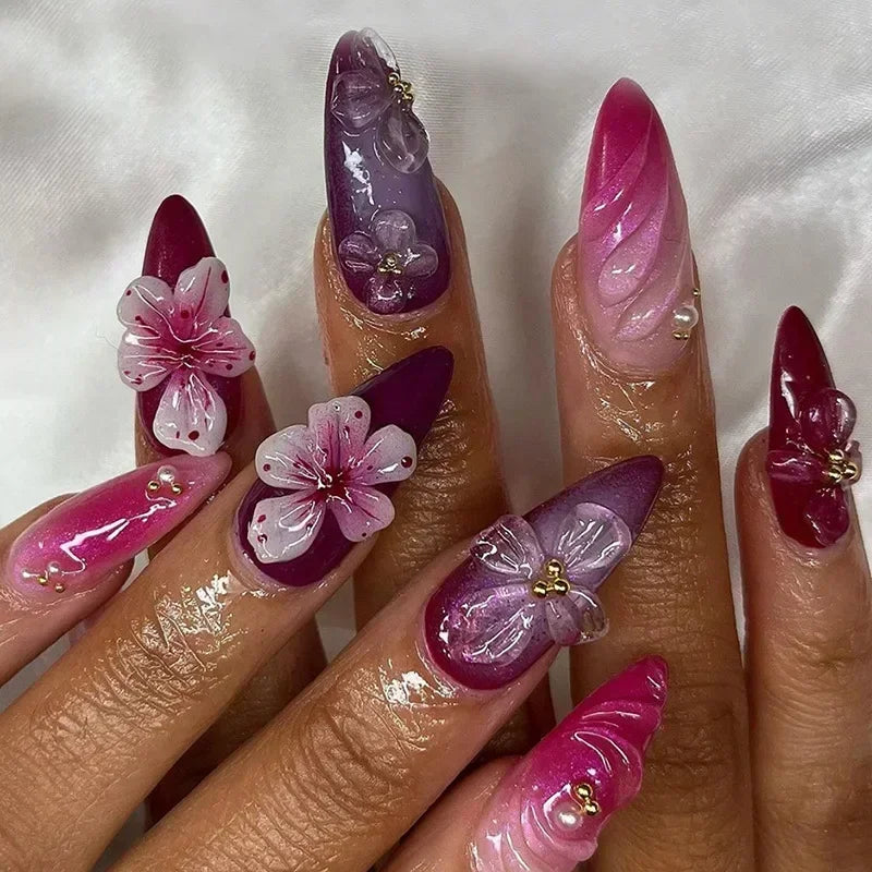 24 pièces rose amande faux ongles papillon Ballet avec Design français faux ongles portables Simple presse artificielle sur les ongles conseils Art