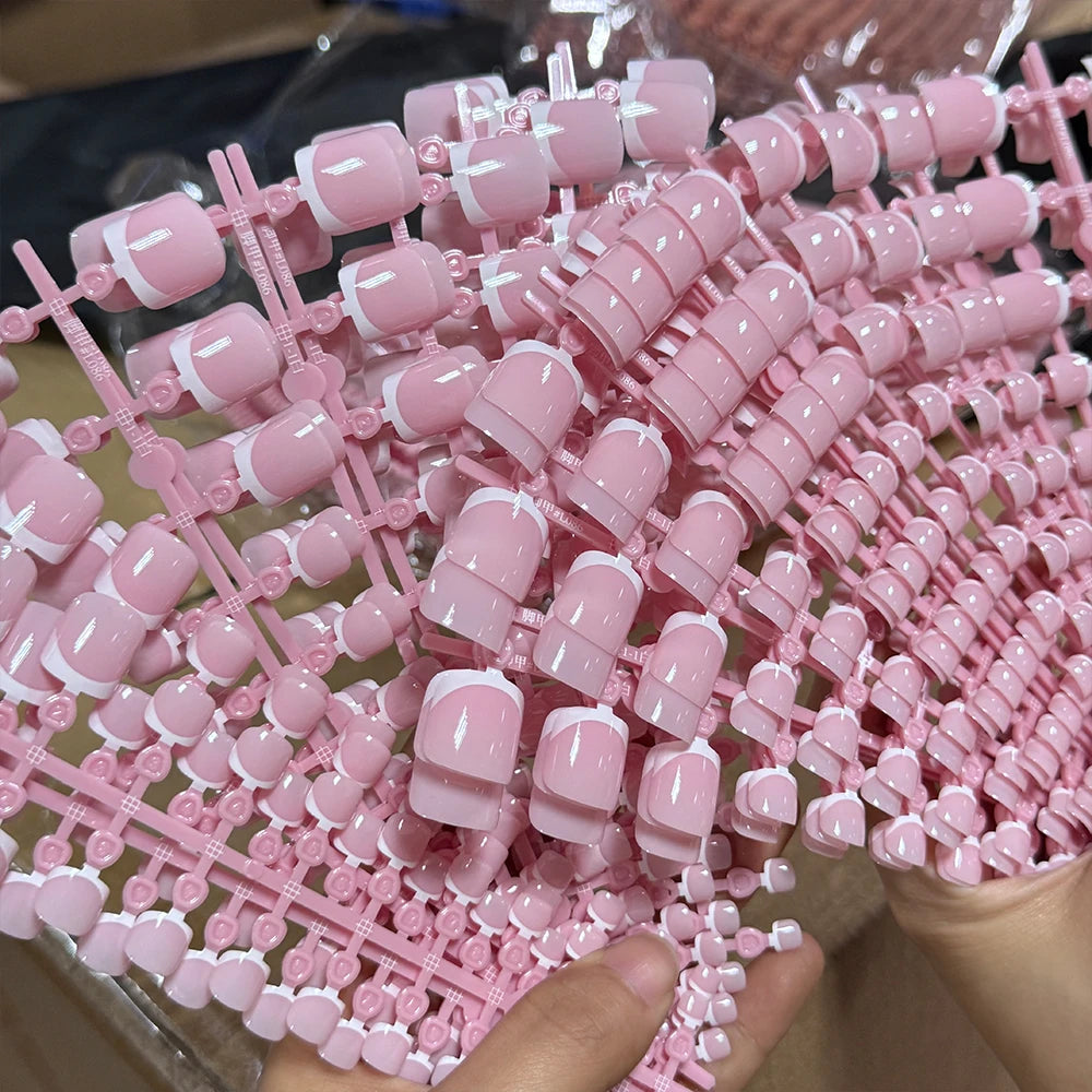 120 pièces court carré faux ongles d'orteil conseils rose français doux Gel presse sur ongles bord blanc faux ongles d'orteil couverture complète orteil pointe d'ongle