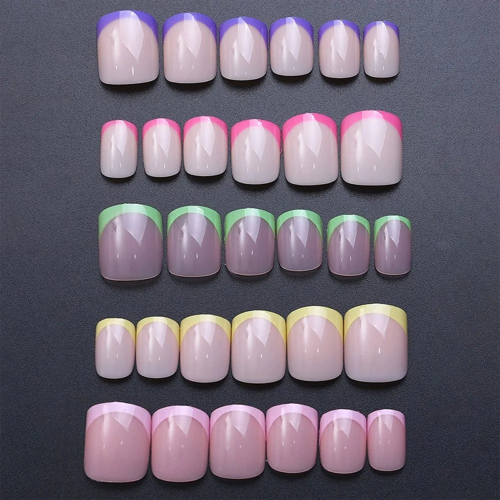 1 boîte couleur bonbon français court carré faux ongles rose/vert/violet couverture complète Macarons presse sur ongles bricolage manucure artificielle