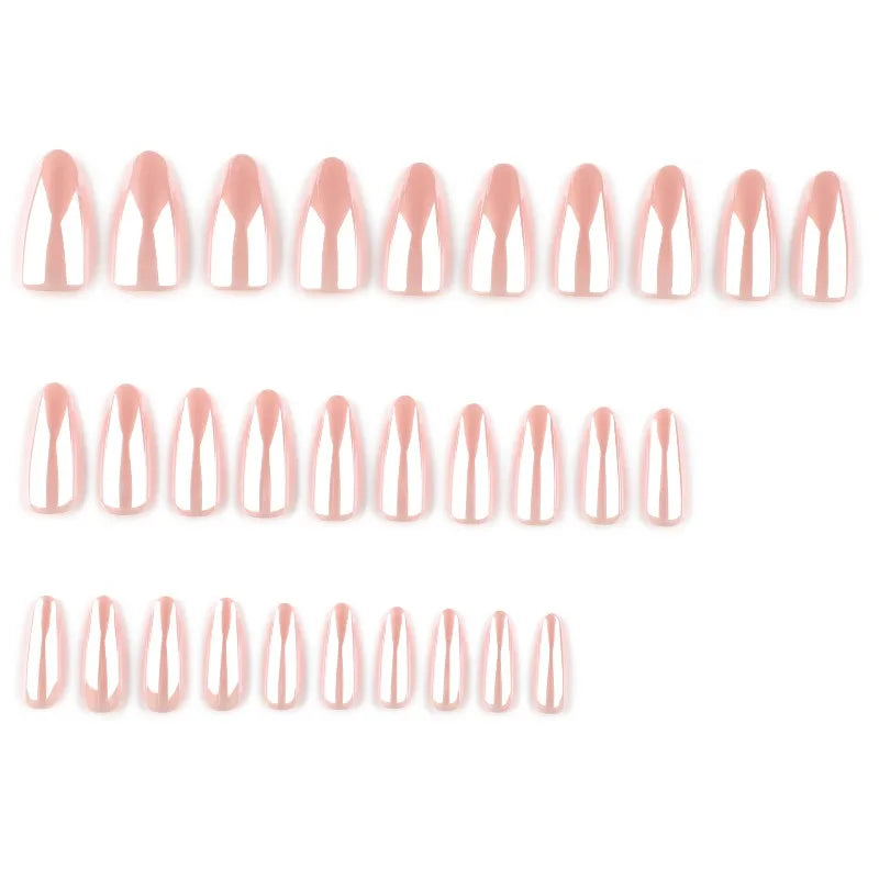 24 pièces Aurora Nude Rose presse sur ongles amande acrylique Simple faux ongles avec dégradé conception ongles Chrome couleur unie faux ongles